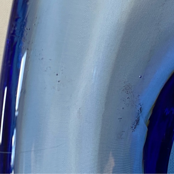 Vintage Oblong Art Handblown Blue Transparent Heavy Glass Bowl - Picture 6 of 6